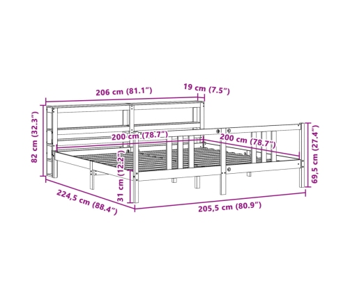 Estructura de cama con cabecero sin colchón blanco 200x200 cm