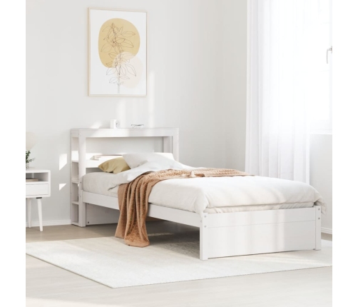 Estructura de cama con cabecero madera pino blanco 75x190 cm