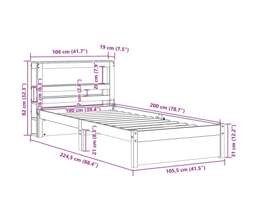 Estructura de cama con cabecero sin colchón blanco 100x200 cm