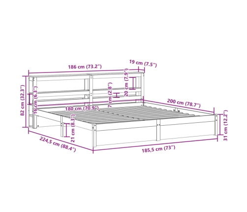 Estructura de cama con cabecero madera maciza pino 180x200 cm