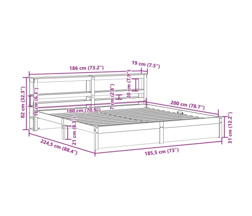 Estructura de cama con cabecero sin colchón blanco 180x200 cm