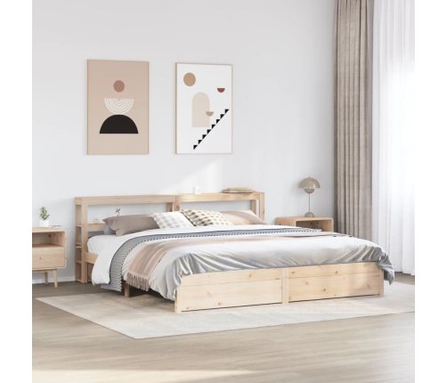 Estructura de cama con cabecero madera maciza de pino 200x200cm