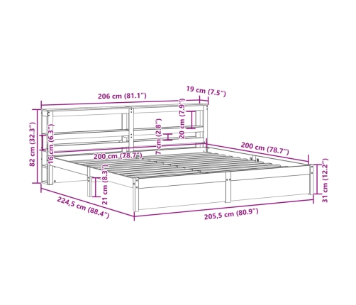 Estructura de cama con cabecero sin colchón blanco 200x200 cm