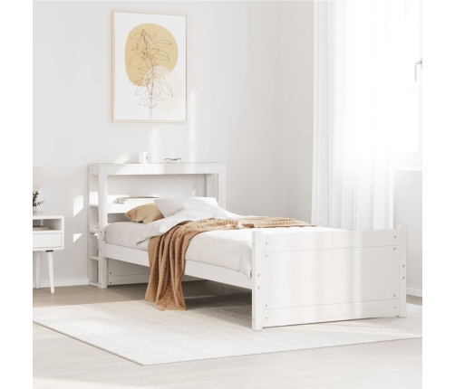 Estructura de cama con cabecero madera pino blanco 75x190 cm