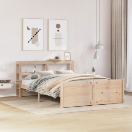 Estructura de cama con cabecero madera maciza pino 135x190 cm