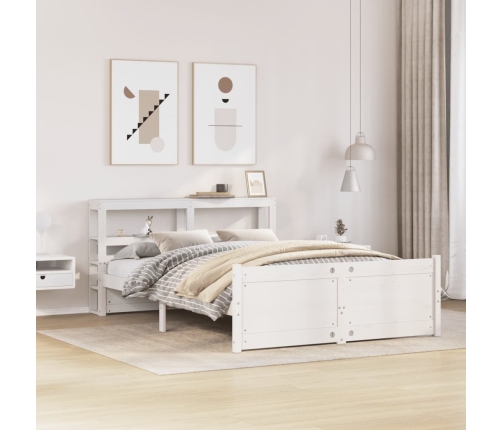 Estructura de cama con cabecero madera pino blanco 135x190 cm