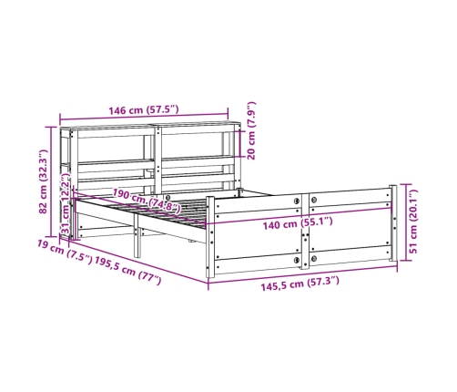 Estructura de cama con cabecero sin colchón blanco 140x190 cm