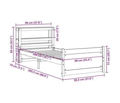 Estructura de cama con cabecero sin colchón blanco 90x200 cm