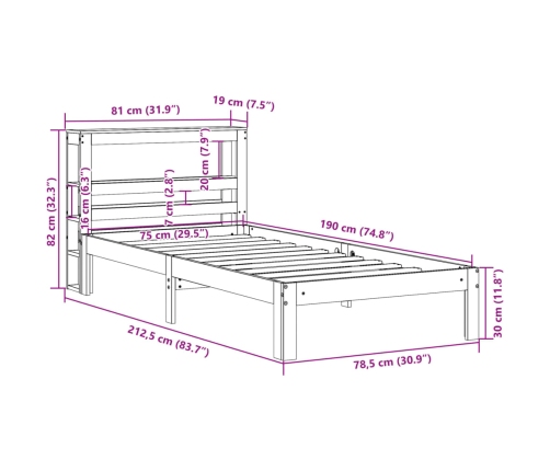 Estructura de cama con cabecero madera maciza pino 75x190 cm