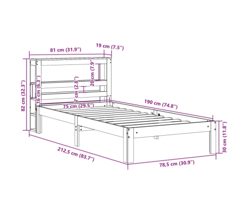 Estructura de cama con cabecero madera pino blanco 75x190 cm