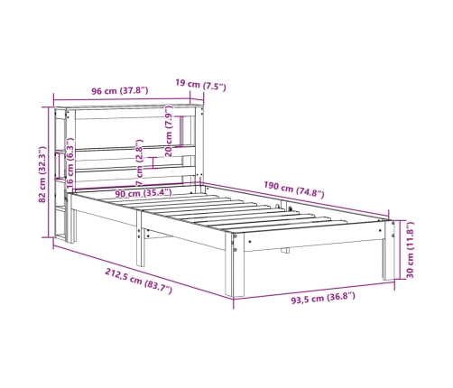 Estructura de cama con cabecero madera maciza pino 90x190 cm