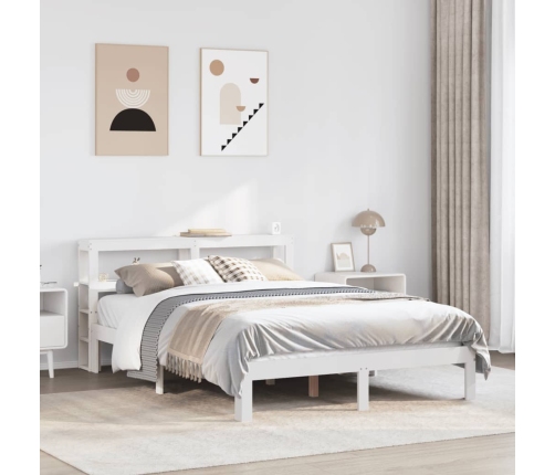 Estructura de cama con cabecero madera pino blanco 120x190 cm