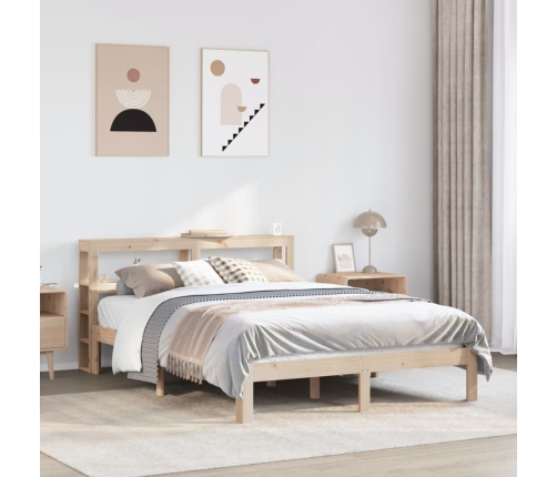 Estructura de cama con cabecero madera maciza pino 140x190 cm