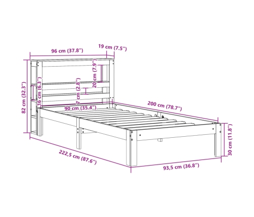 Estructura de cama con cabecero sin colchón blanco 90x200 cm