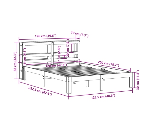 Estructura de cama con cabecero madera maciza pino 120x200 cm