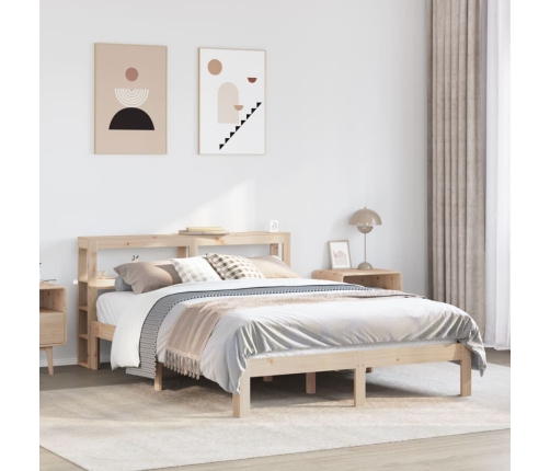 Estructura de cama con cabecero madera de pino blanco 150x200cm