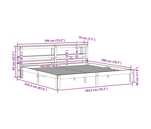 Estructura de cama con cabecero madera maciza pino 180x200 cm