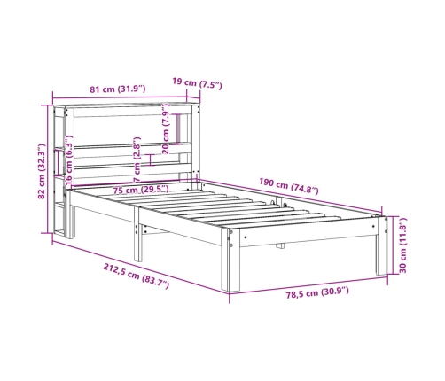 Estructura de cama sin colchón madera maciza marrón 75x190 cm