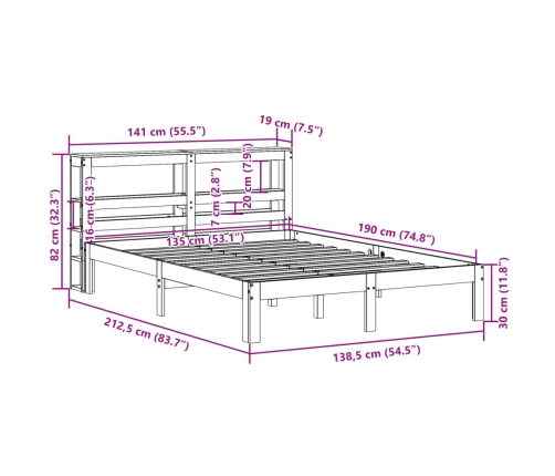 Estructura de cama sin colchón madera maciza marrón 135x190 cm