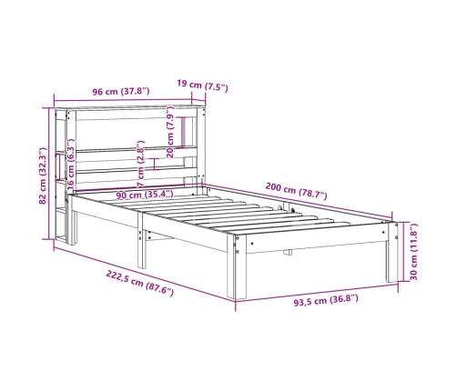 Estructura de cama sin colchón madera de pino marrón 90x200 cm