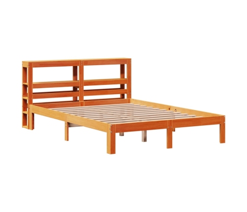 Cama sin colchón madera maciza de pino marrón cera 140x200 cm