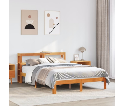 Cama sin colchón madera maciza de pino marrón cera 140x200 cm