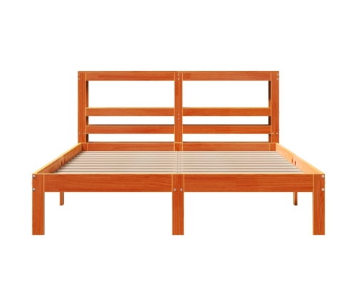 Cama sin colchón madera maciza de pino marrón cera 140x200 cm