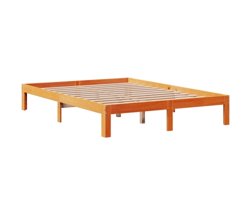 Cama sin colchón madera maciza de pino marrón cera 140x200 cm