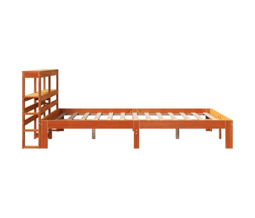 Cama sin colchón madera maciza de pino marrón cera 140x200 cm