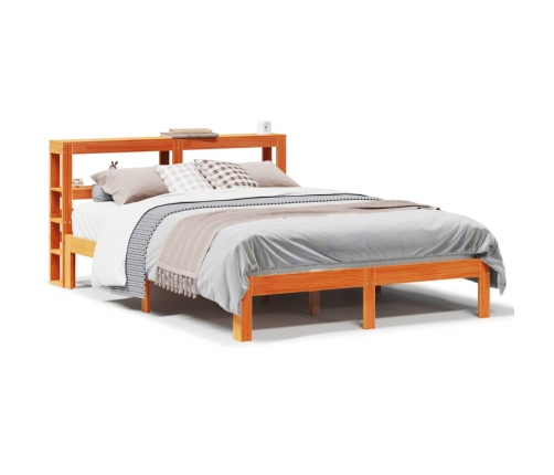 Cama sin colchón madera maciza de pino marrón cera 140x200 cm