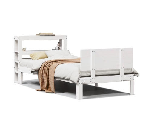 Estructura de cama con cabecero madera pino blanco 75x190 cm