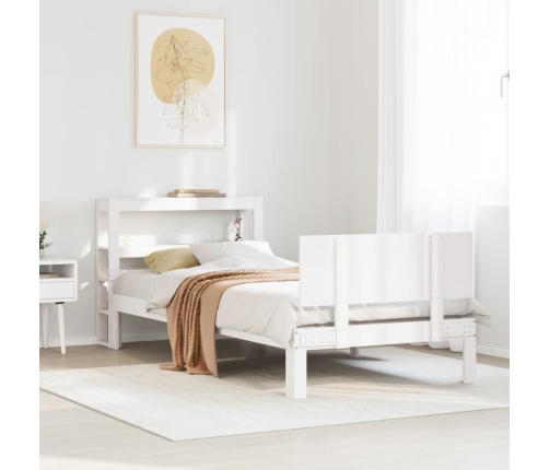 Estructura de cama con cabecero madera pino blanco 75x190 cm