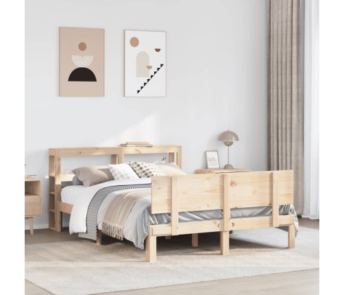 Estructura de cama con cabecero madera maciza pino 120x190 cm