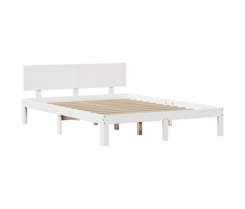 Estructura de cama con cabecero madera pino blanco 135x190 cm