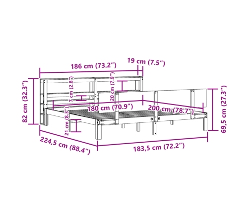 Estructura de cama con cabecero madera maciza pino 180x200 cm