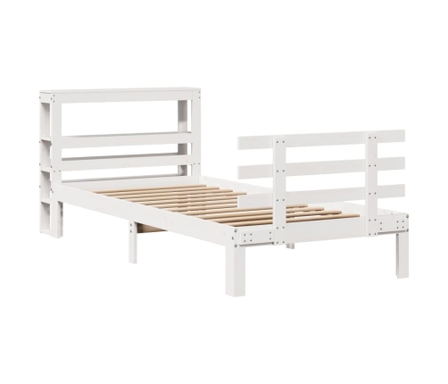 Estructura de cama con cabecero madera pino blanco 75x190 cm