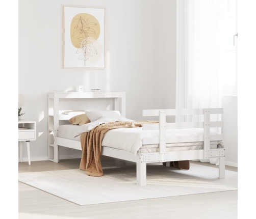 Estructura de cama con cabecero madera pino blanco 75x190 cm