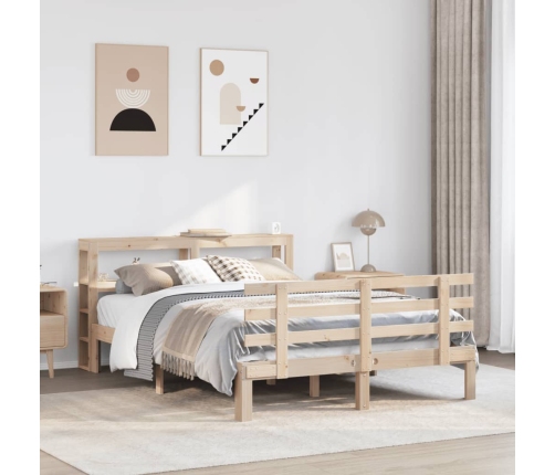 Estructura de cama con cabecero madera maciza pino 135x190 cm