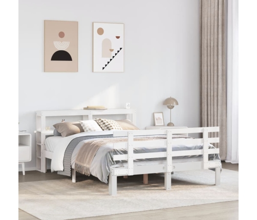 Estructura de cama con cabecero madera pino blanco 135x190 cm