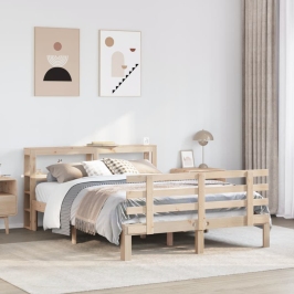 Estructura de cama con cabecero madera maciza pino 140x190 cm