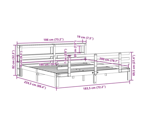 Estructura de cama con cabecero madera maciza pino 180x200 cm