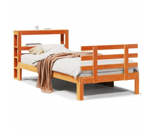 Estructura cama con cabecero madera pino marrón cera 75x190 cm