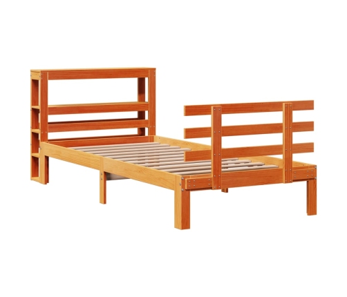 Estructura cama con cabecero madera pino marrón cera 75x190 cm