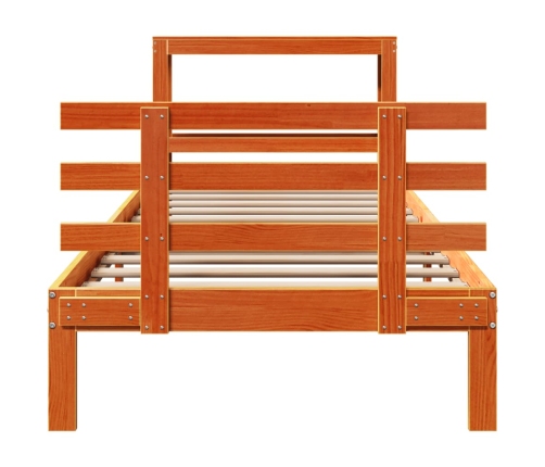 Estructura cama con cabecero madera pino marrón cera 75x190 cm