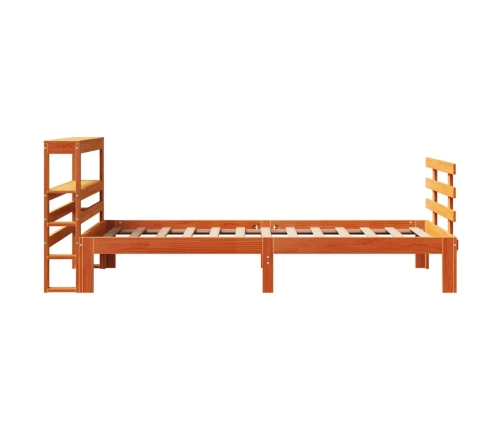 Estructura cama con cabecero madera pino marrón cera 75x190 cm