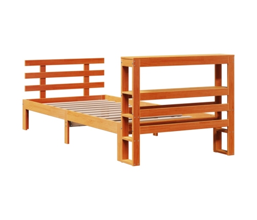 Estructura cama con cabecero madera pino marrón cera 75x190 cm