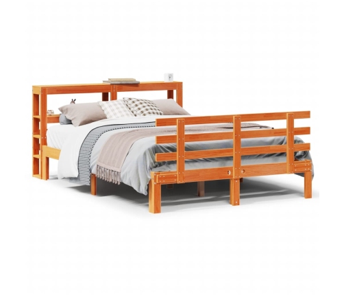 Estructura cama con cabecero madera pino marrón cera 120x190 cm