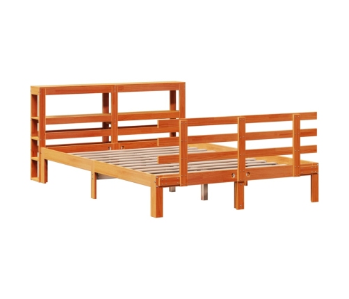 Estructura cama con cabecero madera pino marrón cera 120x190 cm