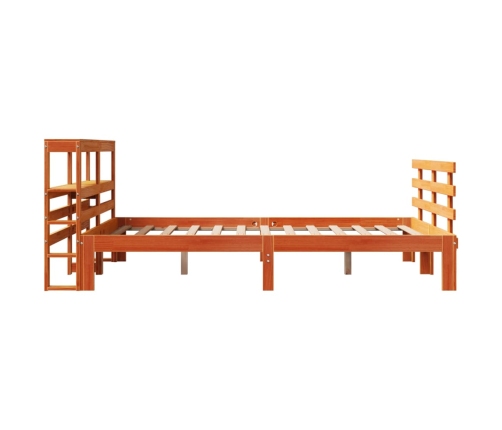 Estructura cama con cabecero madera pino marrón cera 120x190 cm