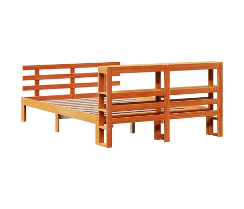 Estructura cama con cabecero madera pino marrón cera 120x190 cm